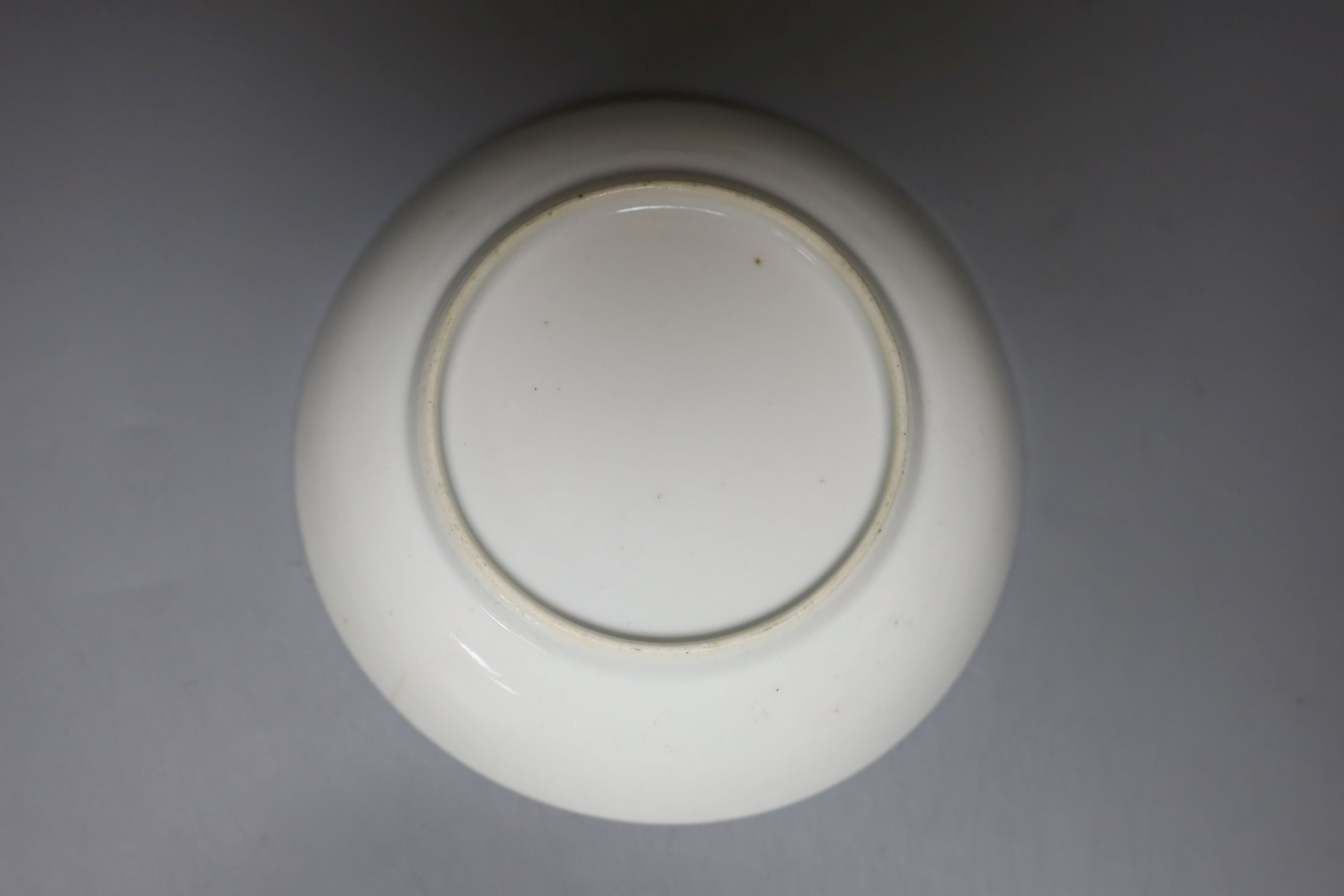 An 18th century Chinese export saucer dish, crackle glaze vase and a Qingbai bowl, diameter 15cm
